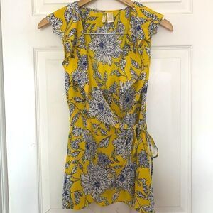 Japna yellow floral wrap top